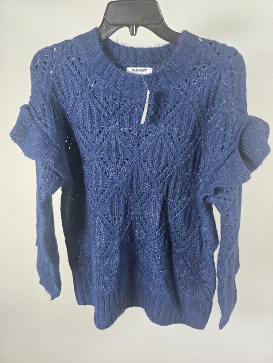 Old Navy Sweaters - NWT Old Navy Blue Pointelle Knit Sweater Womens M Crew Neck Long Sleeve Cozy